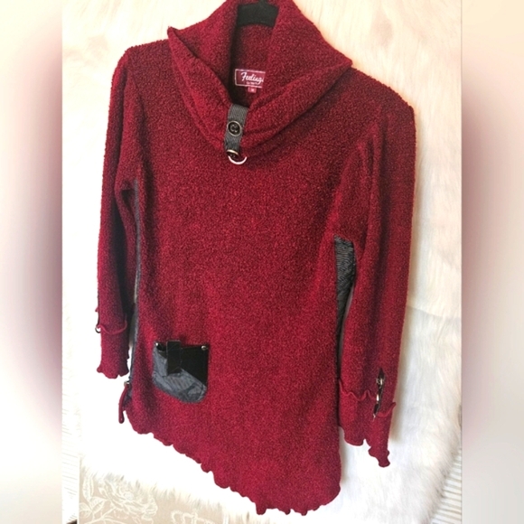 Feelings Asymmetrical Cowl Neck Marled Knit Mini Tunic Dress - Picture 2 of 8